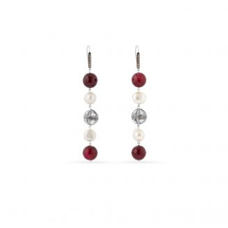Diamond, Pearls and Rose Quartz earrings Kaina Jewels