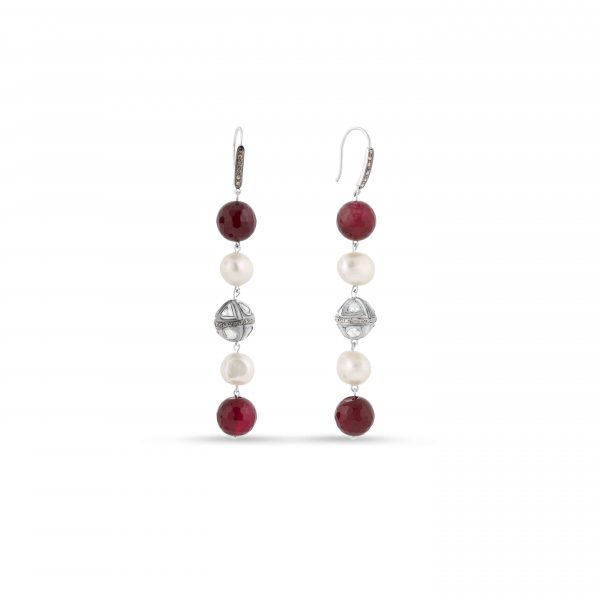 Diamond, Pearls and Rose Quartz earrings Kaina Jewels
