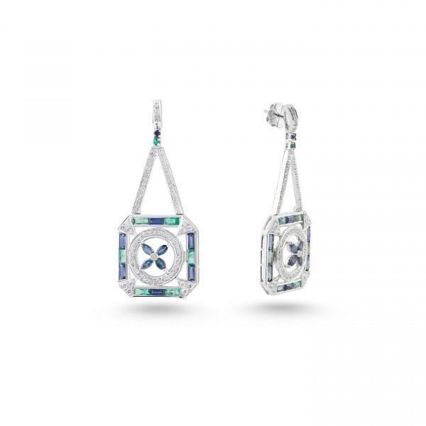 Diamonds, Emerald & Sapphire earring | Kaina Jewels