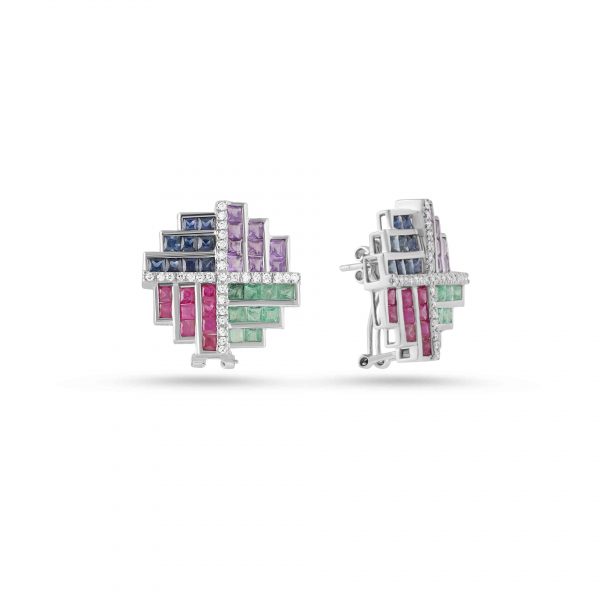 Diamonds, Ruby, Emeralds, Sapphires and Amethyst earring